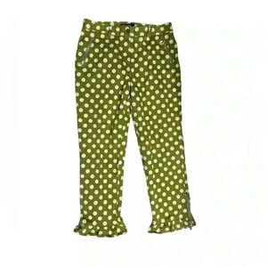 vtg ETCETERA green with pink polka dot and ruffle pant  stretch